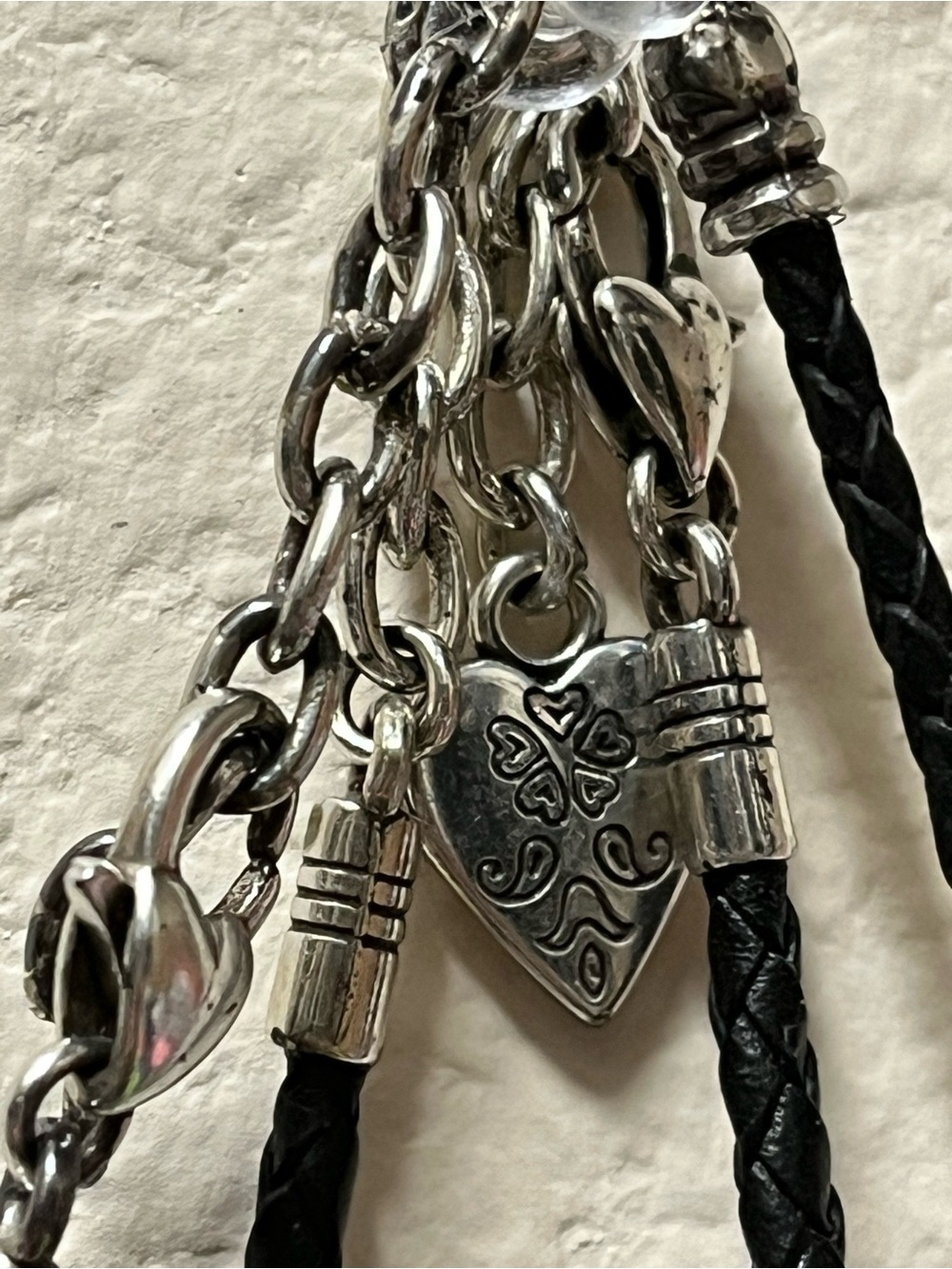 Brighton Silver-Tone Heart Pendant Necklace with Black Braided Cord